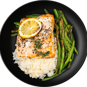 Lemon Pepper Salmon + Garlic Butter Rice + Green Beans